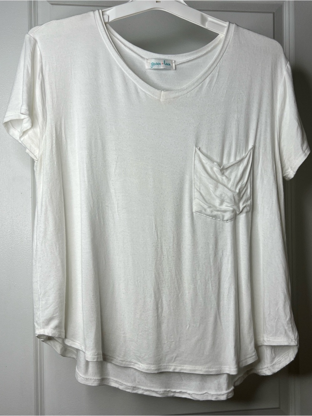 Grace and Lace‎ Perfect Pocket Tee Ivory/White Buttery Soft